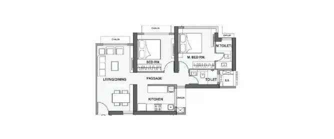 Wadhwa Atmosphere Mulund - Floor plan 2 BHK 584 Sq.ft