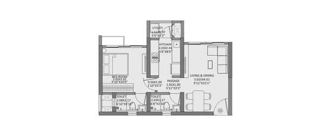 Godrej Hillside Panvel Panvel - Floor plan 1 BHK 410 Sq.ft