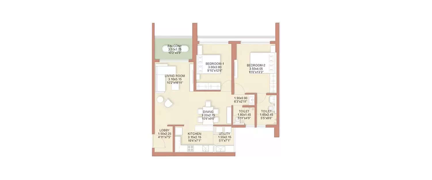 Floor plan for 2 BHK