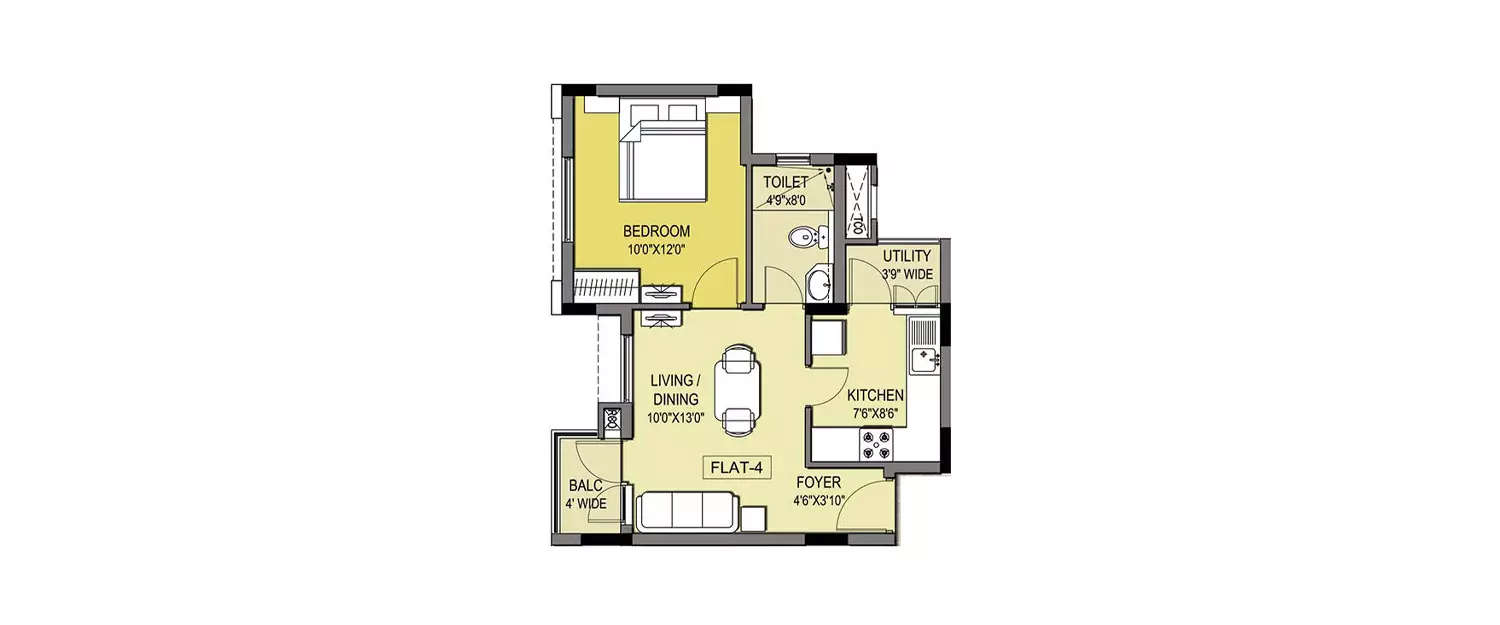 Floor plan for 1 BHK