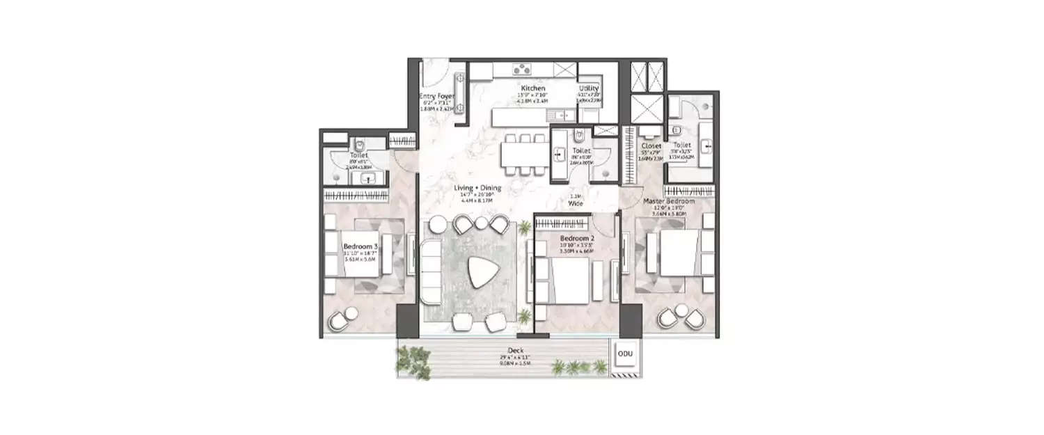 Floor plan for 3 BHK