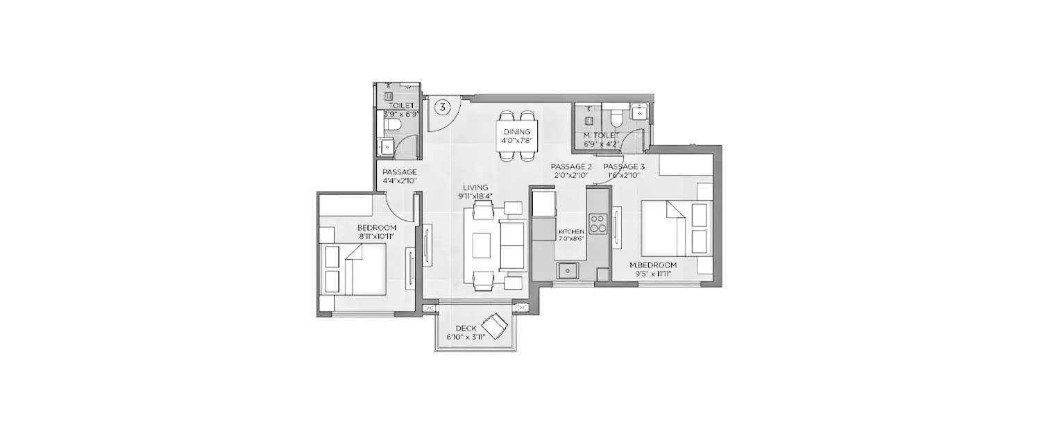 Floor plan for 2 BHK