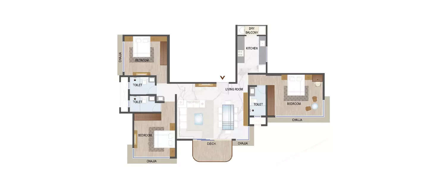3 BHK Apartment 1182 Sq.ft