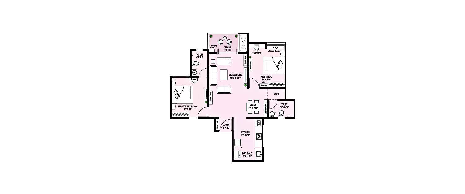 Floor plan for 2 BHK