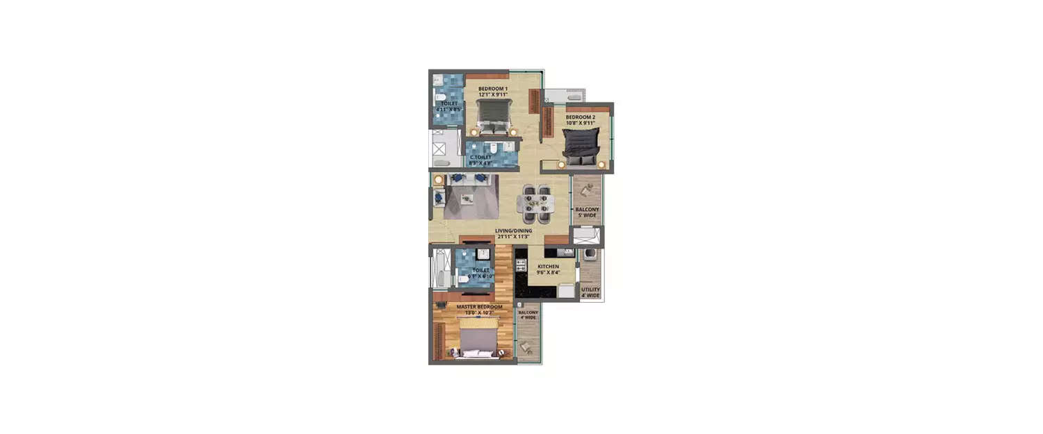 3 BHK Apartment 1500 Sq.ft