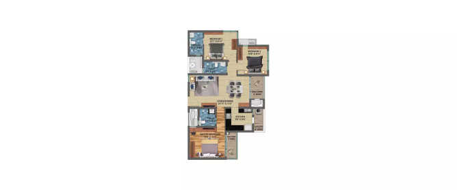 TVS Emerald Rachenahalli Rachenahalli - Floor plan 3 BHK 1500 Sq.ft