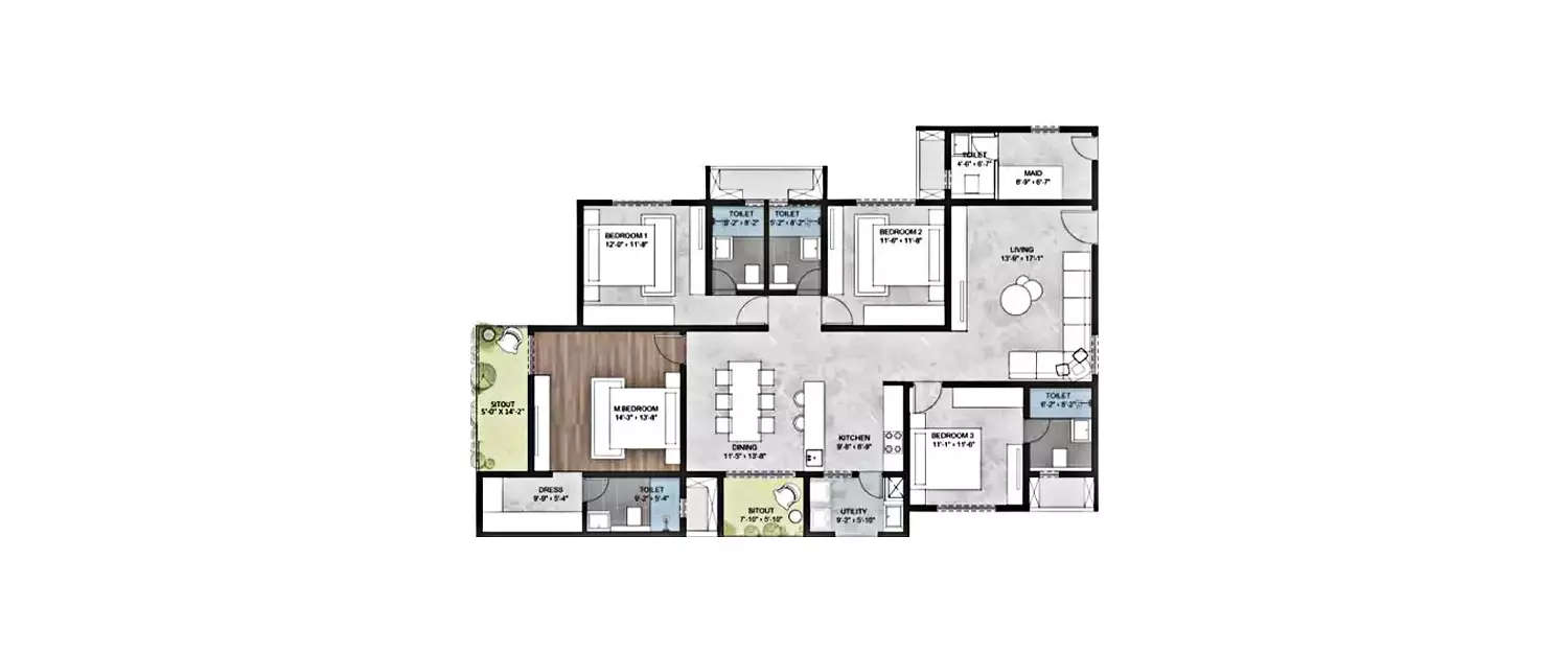 Floor plan for 4 BHK