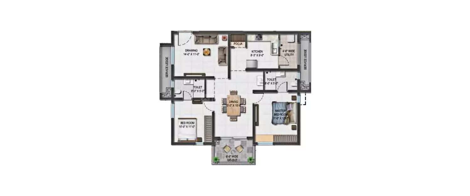 Floor plan for 2 BHK