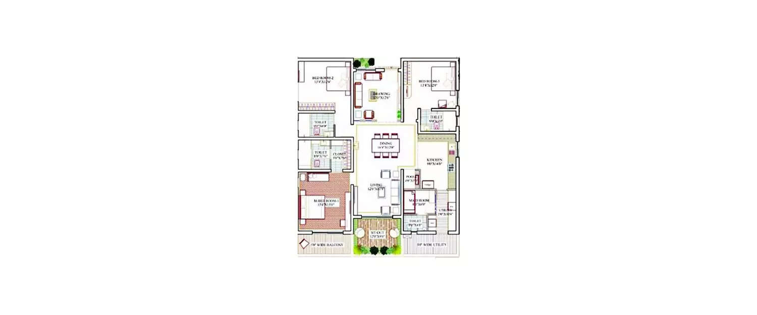 Floor plan for 3 BHK