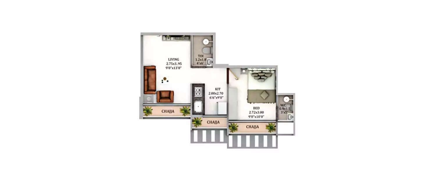 Floor plan for 1 BHK
