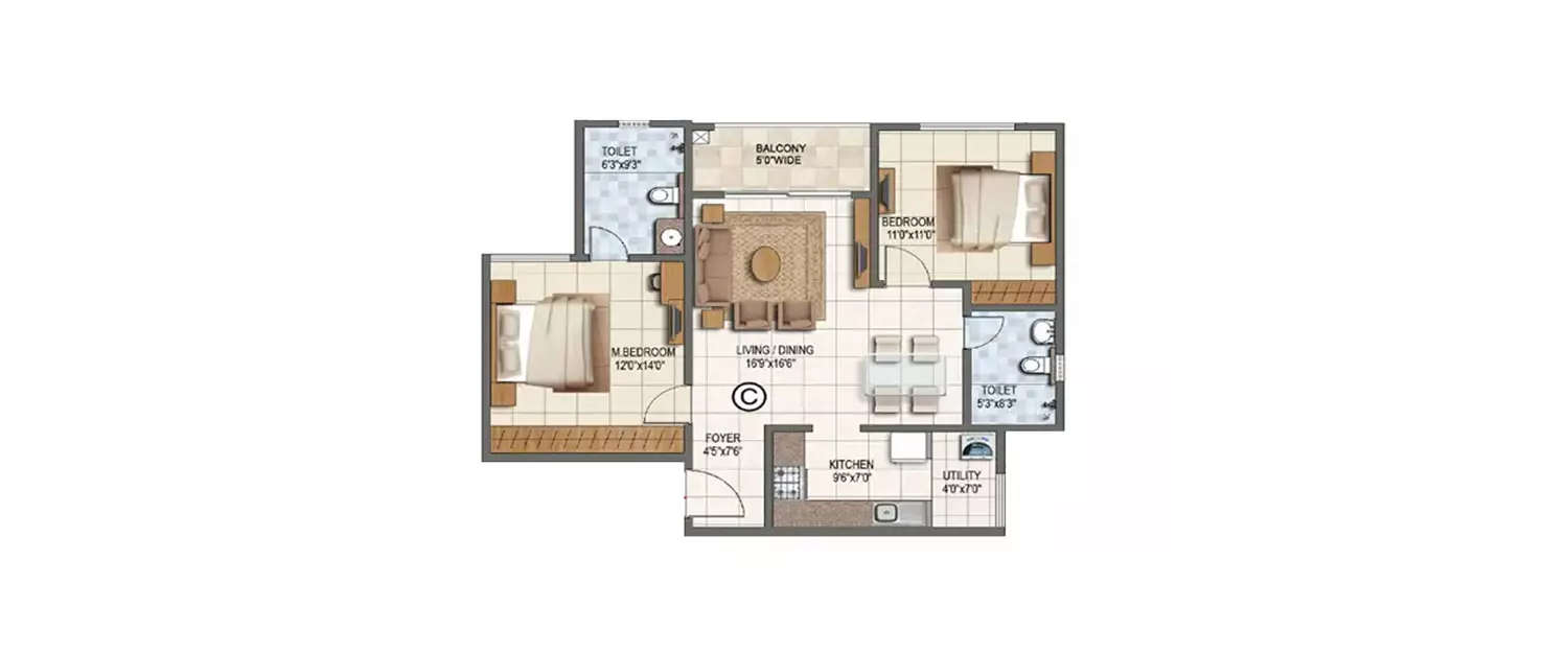 Floor plan for 2 BHK