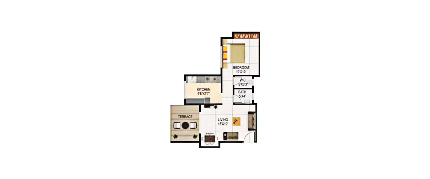 Floor plan for 1 BHK