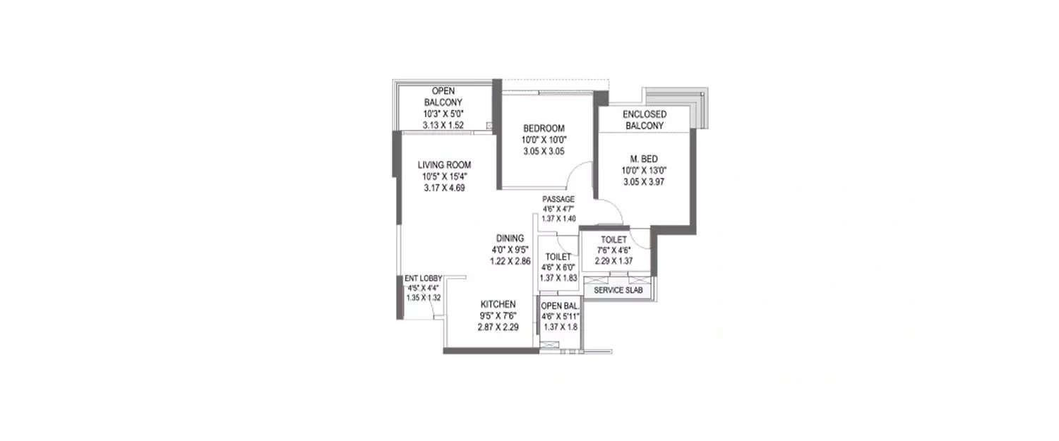Floor plan for 2 BHK