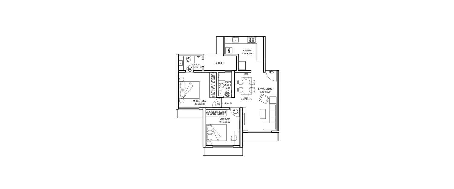 Floor plan for 2 BHK