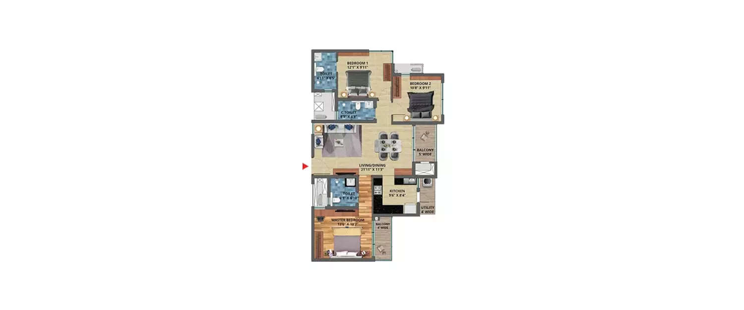 Floor plan for 3 BHK