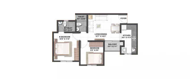 Shriram WYT Field Bendiganahalli - Floor plan 2 BHK 745 Sq.ft
