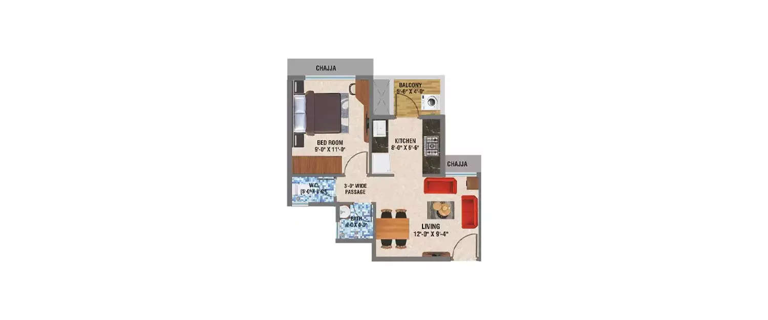 Floor plan for 1 BHK