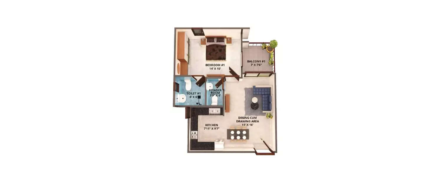 Floor plan for 1 BHK