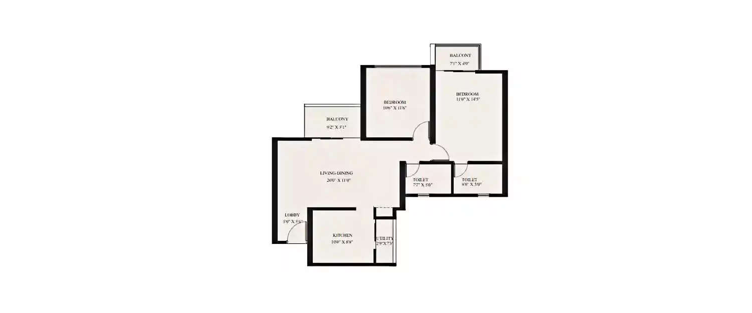 Floor plan for 2 BHK