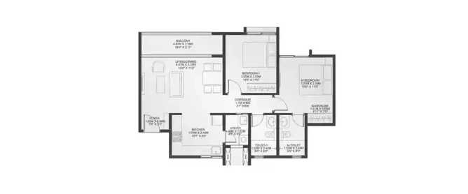 Godrej Park Retreat Sarjapura - Floor plan 2 BHK 1215 Sq.ft