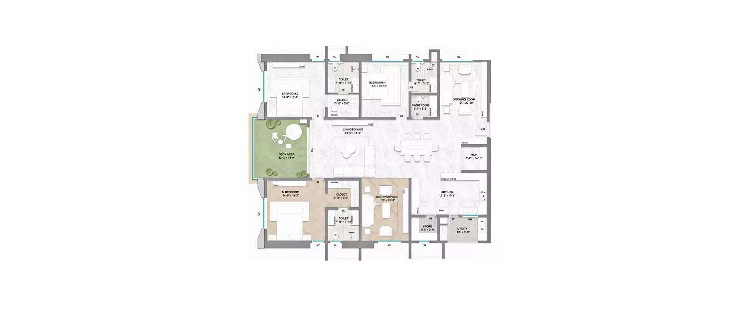 Floor plan for 4 BHK