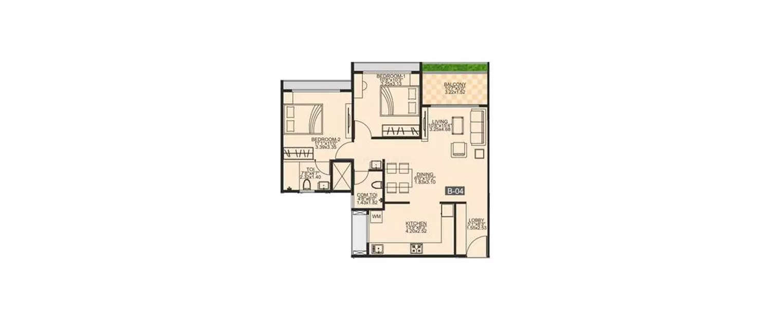 Floor plan for 2 BHK