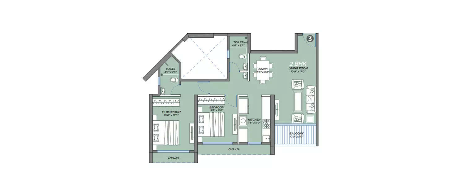 2 BHK Apartment 731 Sq.ft