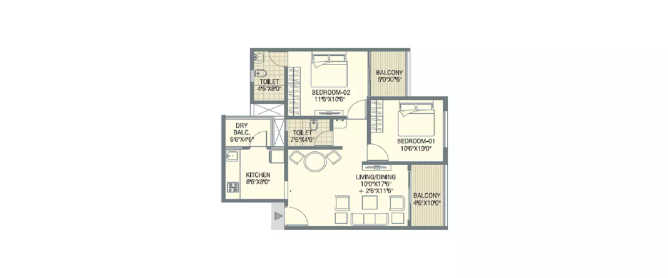 Nyati Tathawade Tathawade - Floor plan 2 BHK  Sq.ft