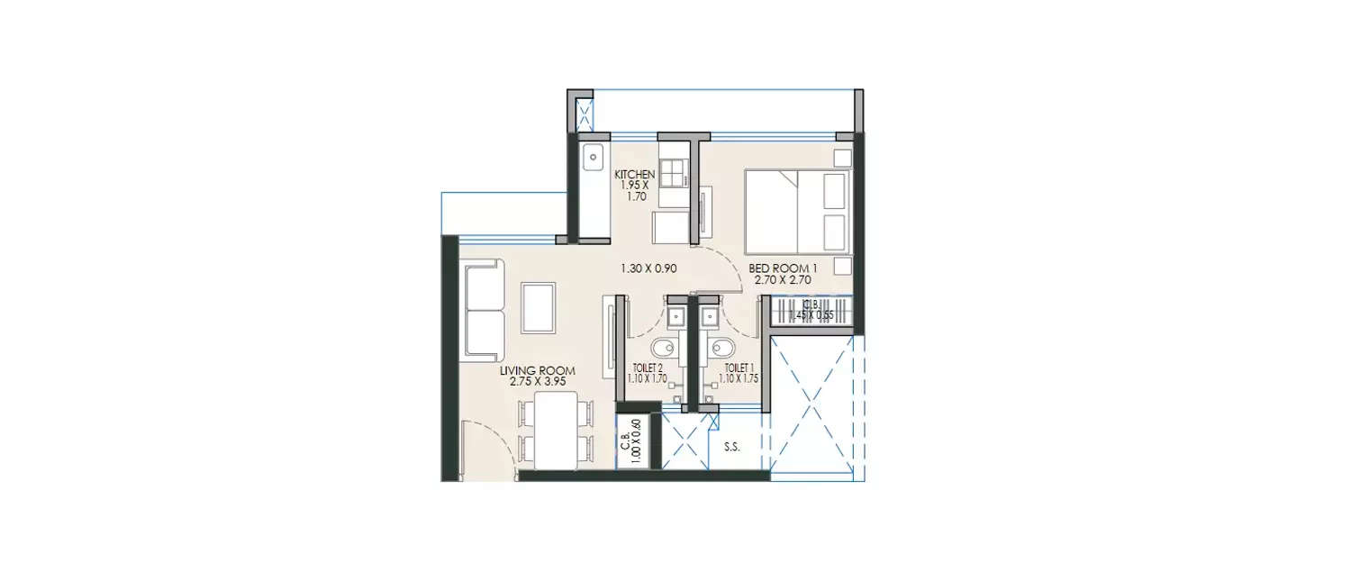 Floor plan for 1 BHK