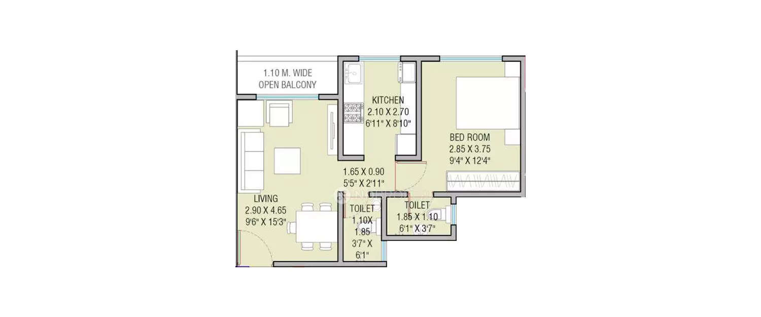 1 BHK Apartment 372 Sq.ft