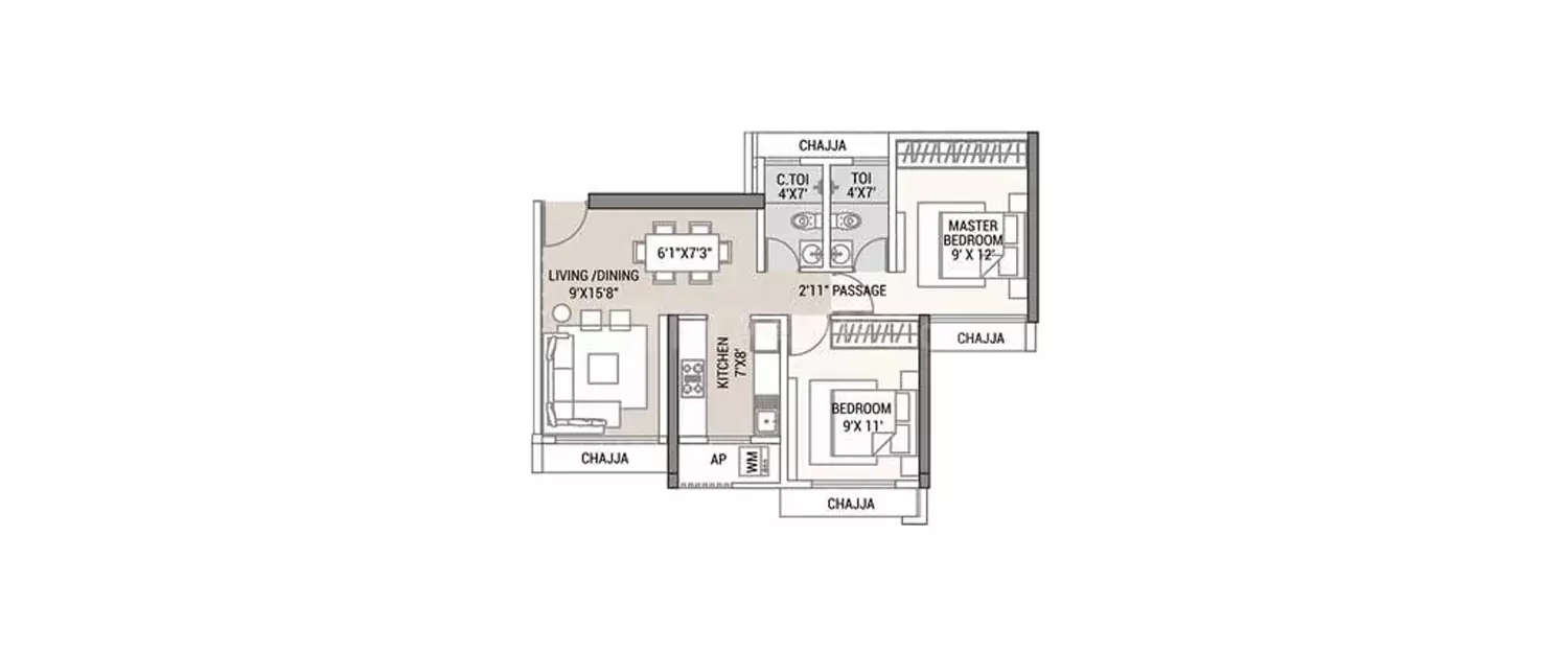 Floor plan for 3 BHK