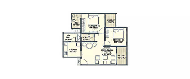 Rohan At Bhugaon Bhugaon - Floor plan 2 BHK 758 Sq.ft