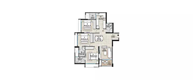 Rustomjee La Felicita Majiwada - Floor plan 3 BHK 1200 Sq.ft