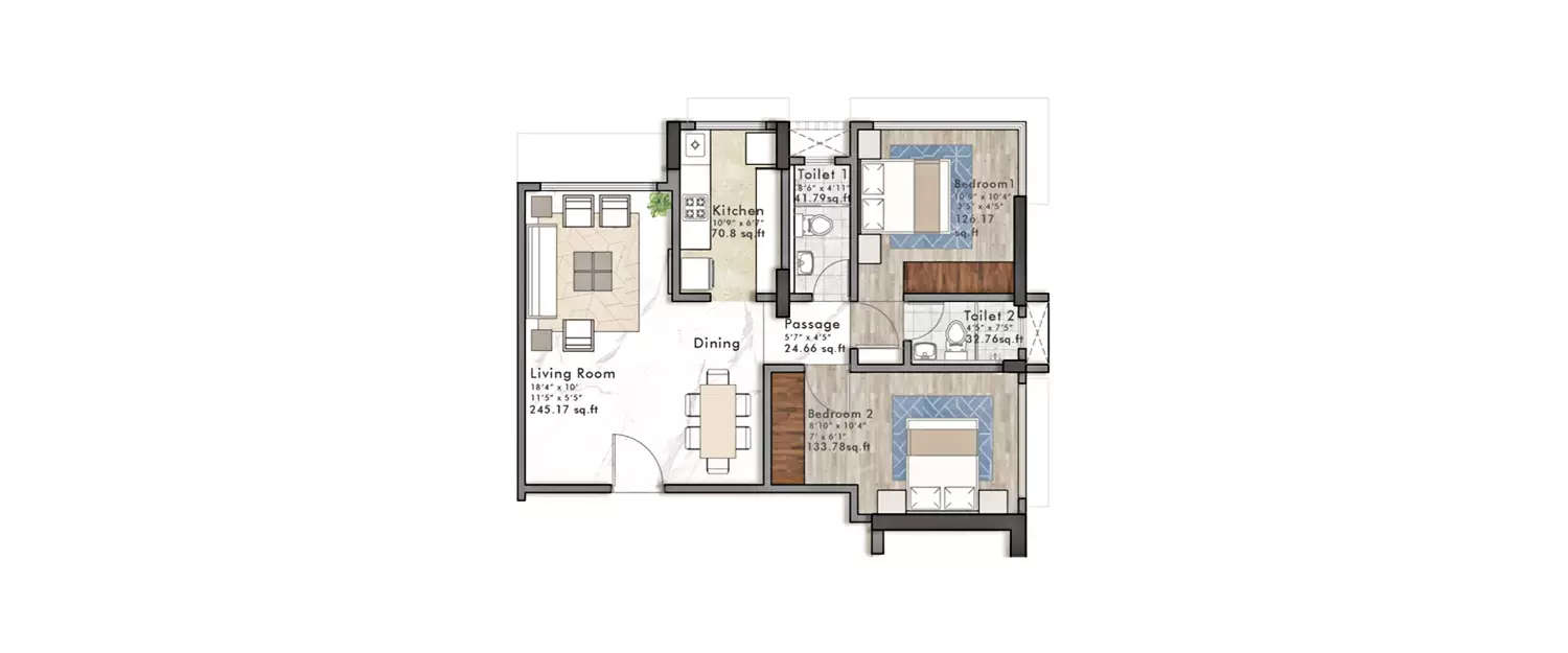 Floor plan for 2 BHK
