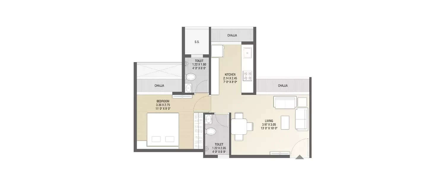 1 BHK Apartment  Sq.ft