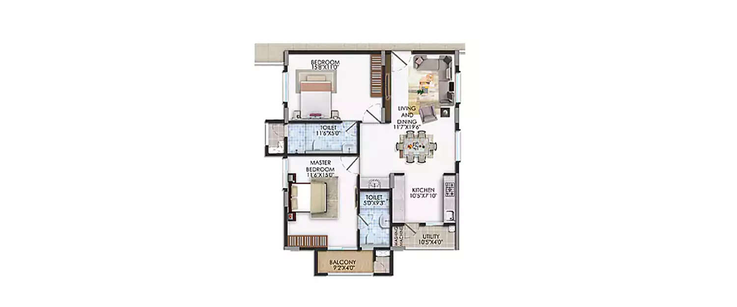 Floor plan for 2 BHK