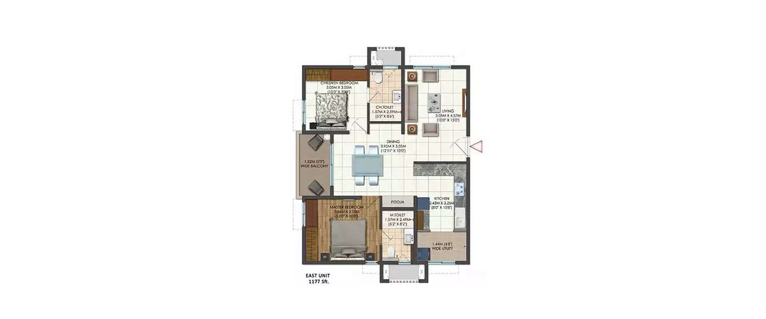 Floor plan for 2 BHK