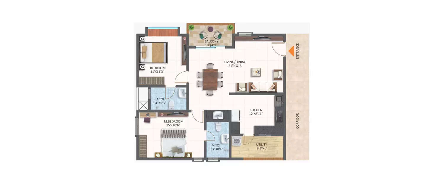 Floor plan for 2 BHK