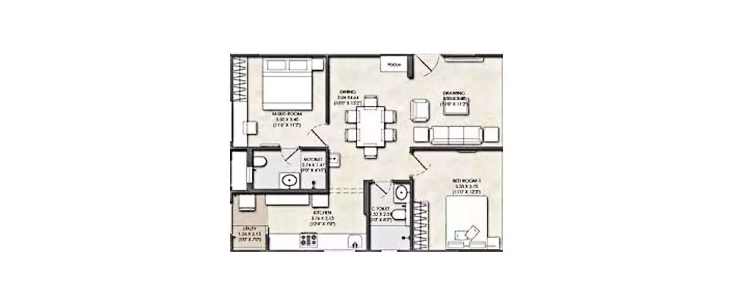 Floor plan for 2 BHK