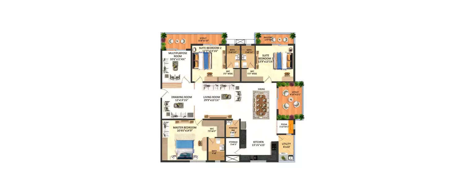 Floor plan for 3 BHK