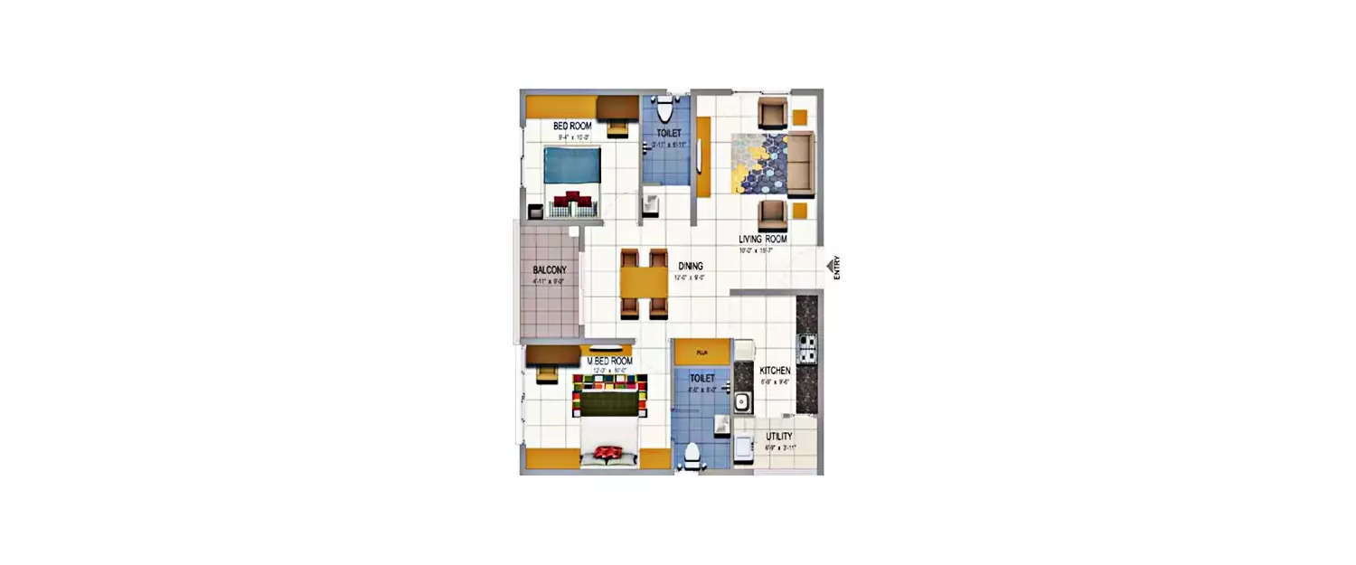 Floor plan for 2 BHK