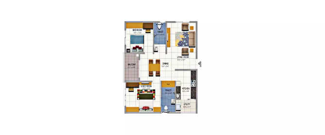The Happening Heights Dundigal - Floor plan 2 BHK 1174 Sq.ft