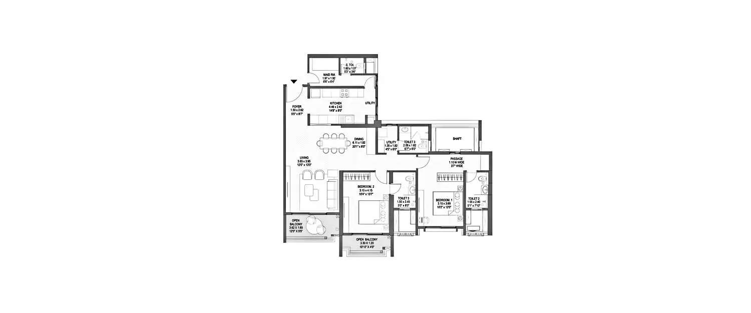 Floor plan for 2 BHK