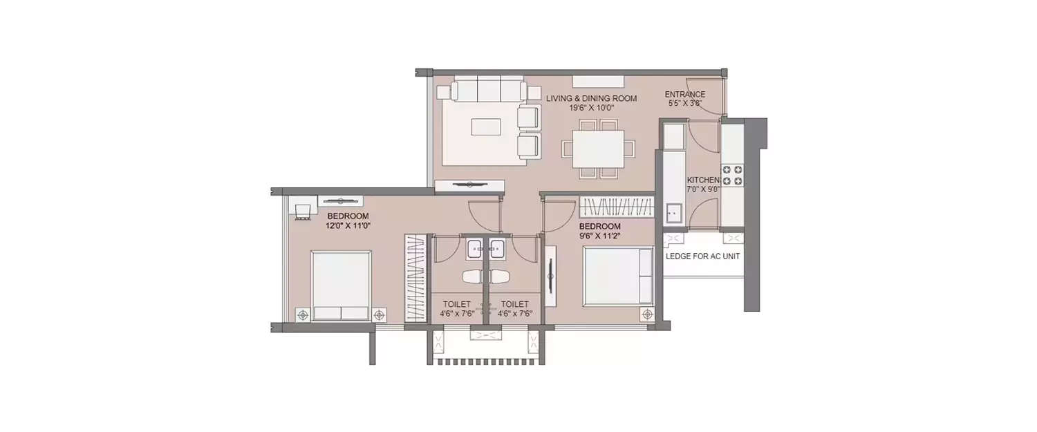 Floor plan for 2 BHK