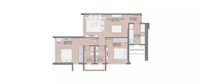 Sunteck Skydeck Collection Goregaon - Floor plan 2 BHK 866 Sq.ft