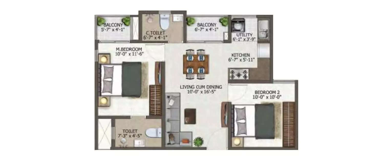 Floor plan for 2 BHK