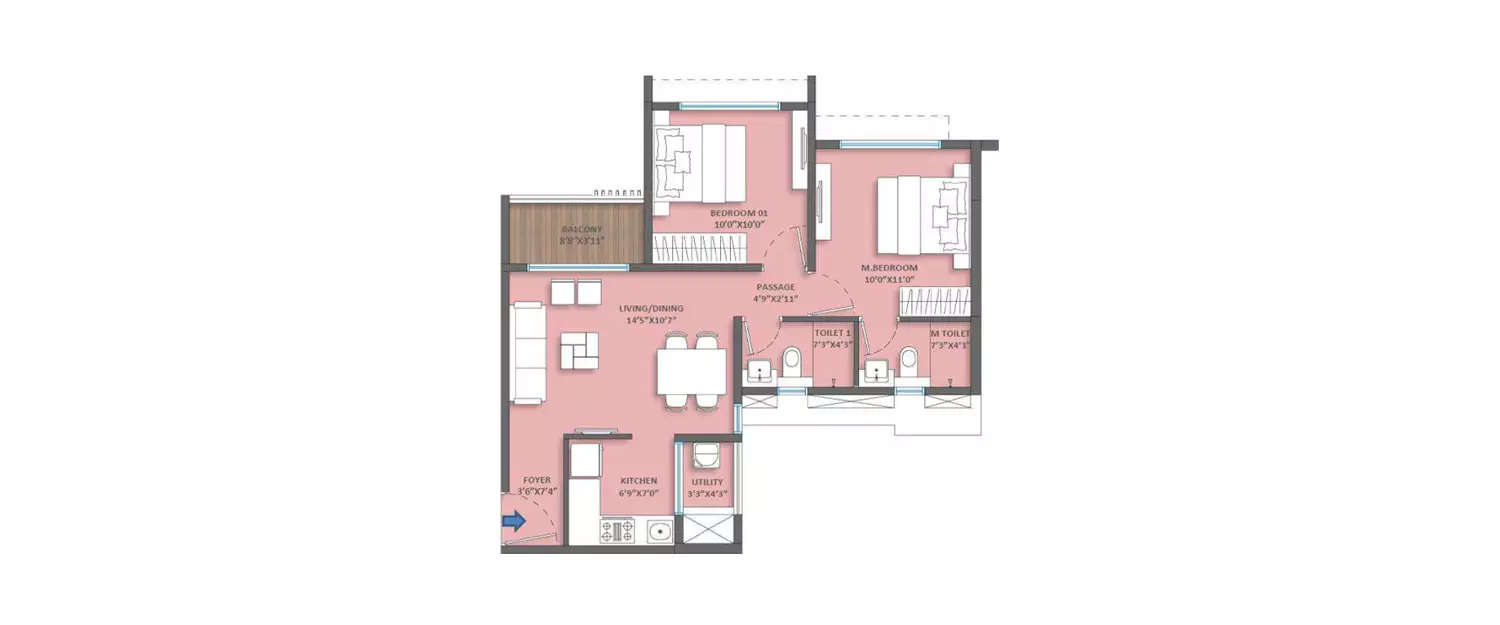 Floor plan for 2 BHK