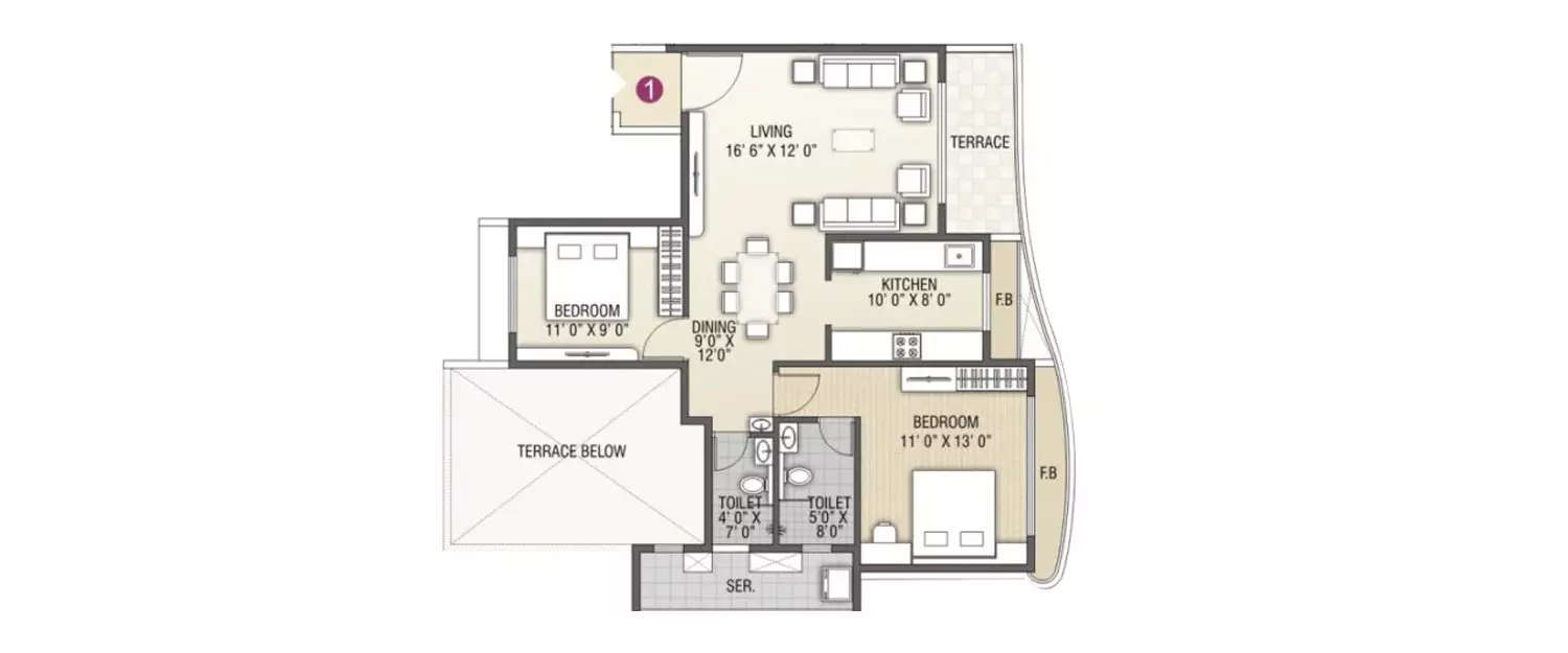 2 BHK Apartment 583 Sq.ft