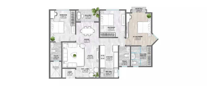 Goel Ganga Exquisite Bavdhan - Floor plan 3 BHK 1272 Sq.ft
