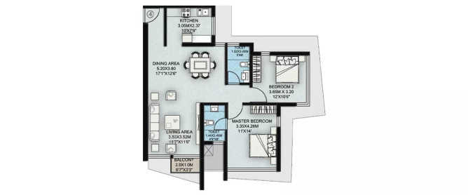 Suraj Elizabeth House Dadar - Floor plan 2 BHK 801 Sq.ft